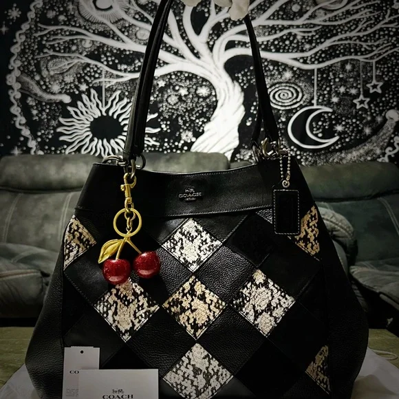 Rare Vintage Coach Y2K soho shoulder bag Black and Cream Checkered tote bag - Picture 16 of 17